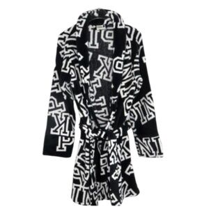 PINK Victoria Secret Limited Edition Plush Black White Fleece Robe Size M - L